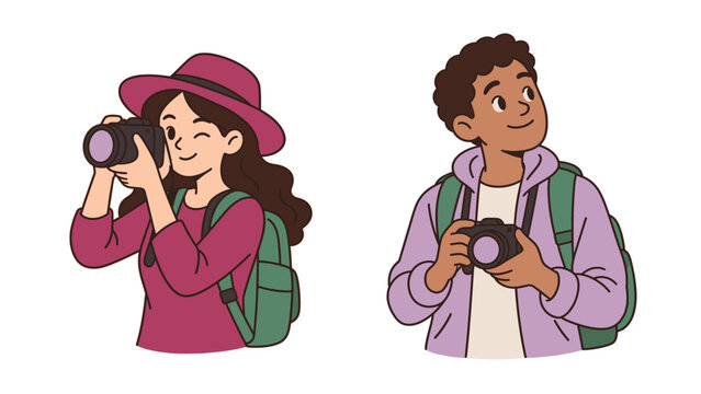 Travelers with cameras and backpacks on a photo trip