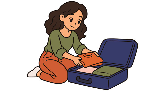 Woman packing clothes into an open suitcase