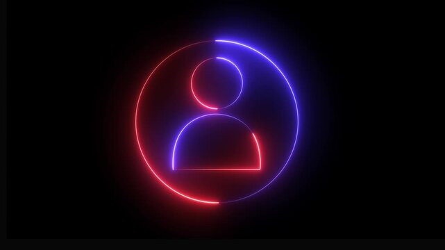 Glowing neon red and blue color user contact icon animation profile people man male identity account icon sign symbol on black background 4k.