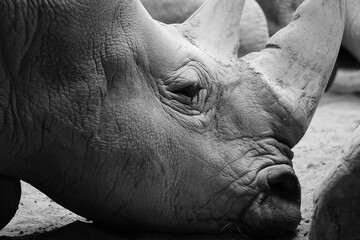 The white rhino or square-lipped rhinoceros is the largest extant species of rhinoceros.  It has a wide mouth used for grazing and is the most social of all rhino species.  © Daniel Meunier