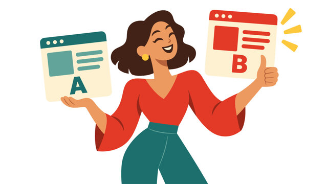 Woman compares website designs in an A/B test