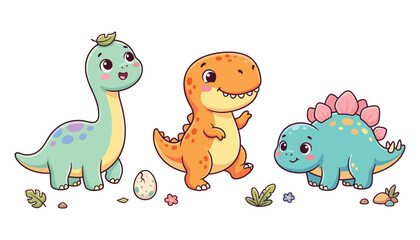 Cute Hand Drawn Dinosaur Collection with Baby Brontosaurus, T Rex, Stegosaurus, Dinosaur Egg and Prehistoric Elements © Aysharya