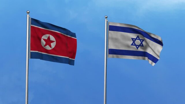 North Korea and Israel Waving Flags, 3D Illustration