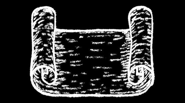 Hand-drawn white chalk old paper scroll banner element drawing on alpha 1