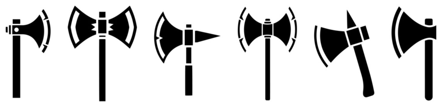 Medieval battle axes silhouettes set featuring Viking war axes and hatchet weapons isolated on white background