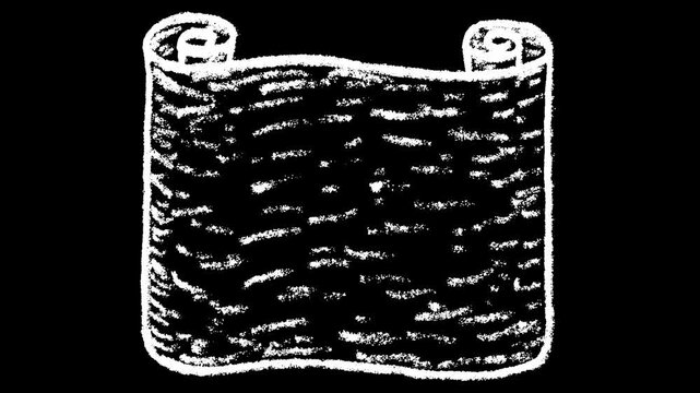 Hand-drawn white chalk old paper scroll banner element drawing on alpha 3