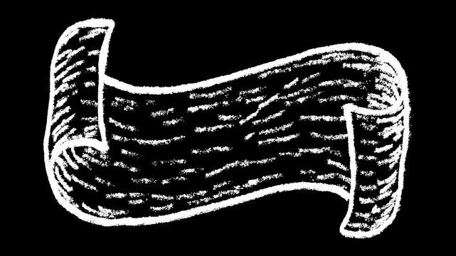 Hand-drawn white chalk old paper scroll banner element drawing on alpha 5