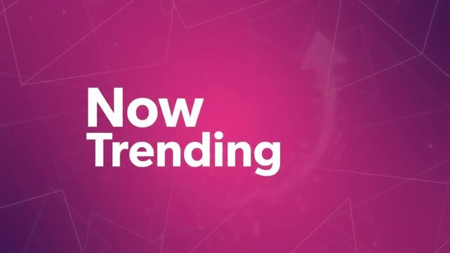 Now text animation with a pointing arrow on a purple geometric motion