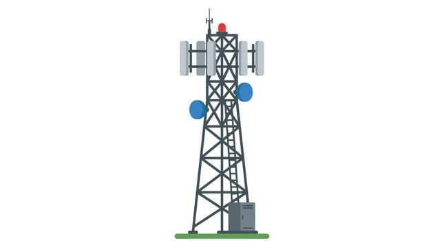 Cell tower illustration with antennas and a white background