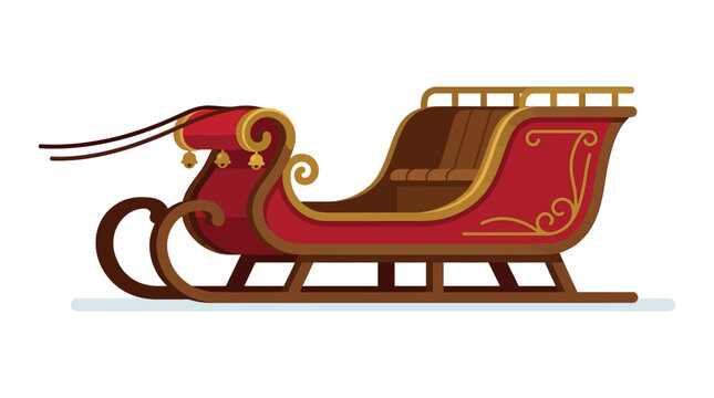 Red and gold sleigh with curved runners is a vector illustration