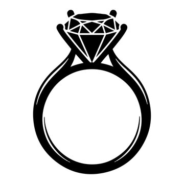 Diamond engagement ring with brilliant gemstone in black silhouette icon style
