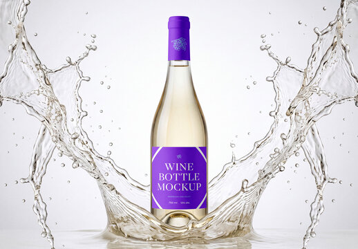 Wine Bottle with Splash Mockup