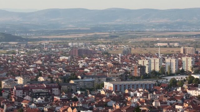 panoramic view of prizren city of kosovo with lush greenery in the foreground video.