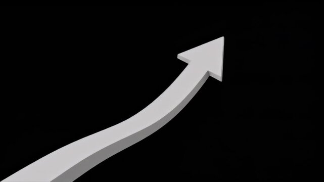 Three sequential images depict a gray arrow ascending against a black background, showcasing a progression of upward movement.