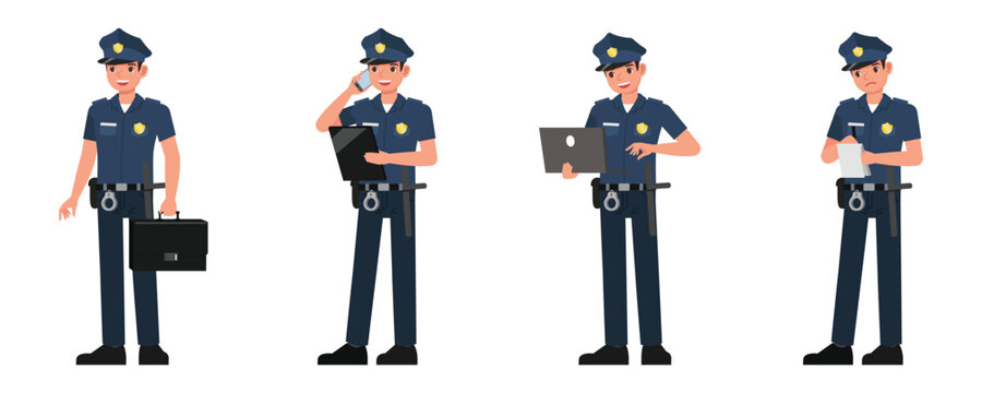Police vector character design. Presentation in various action.