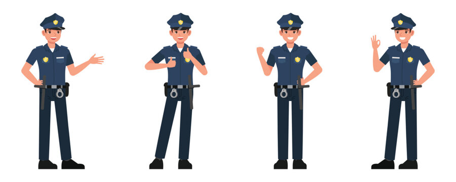 Police vector character design. Presentation in various action.