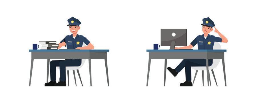 Police vector character design. Presentation in various action.