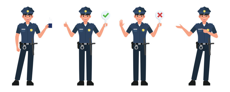 Police vector character design. Presentation in various action.