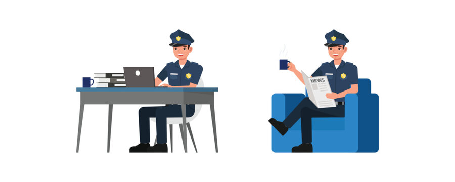 Police vector character design. Presentation in various action.