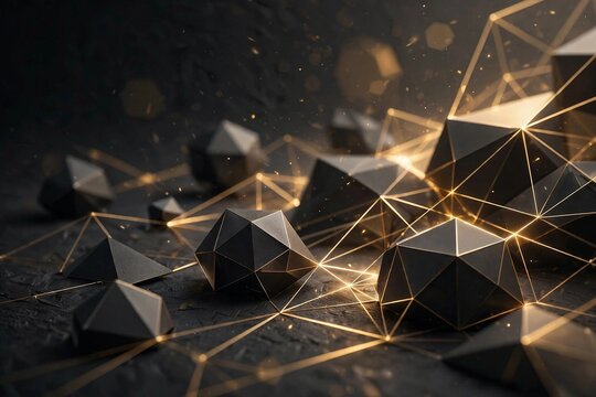 Dark premium background with glowing gold geometric lines and shapes