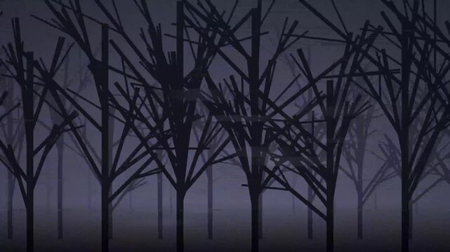 Abstract dark geometric forest in mist