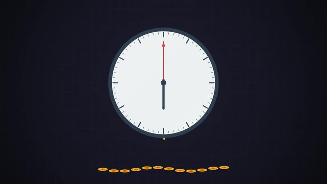 Animated Clock Dropping Gold Coins representing Time is Money