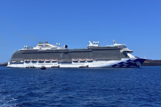 Enchanted Princess under a tender service in the old Port of Santorini