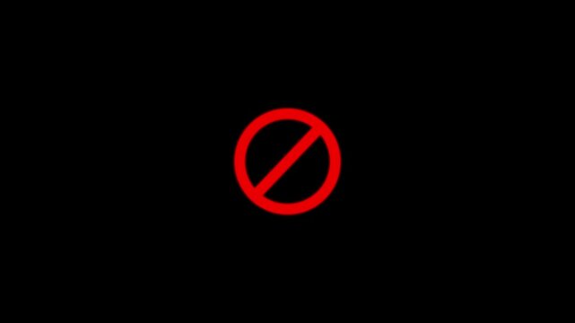 Ban and block icon animation for restriction and prohibited access concept on a black background.