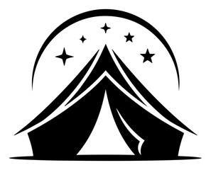 Camping tent beneath stars in bold black silhouette © Pawel