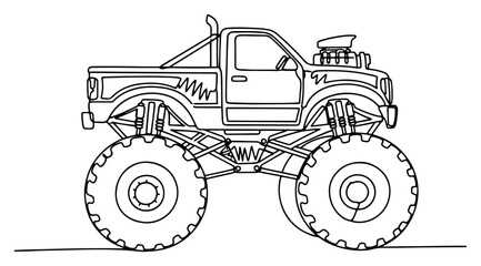 Monster truck with oversized wheels in detailed line art © Pawel
