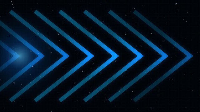 Blue neon arrow motion background, abstract digital directional flow, futuristic technology interface for presentations and broadcast