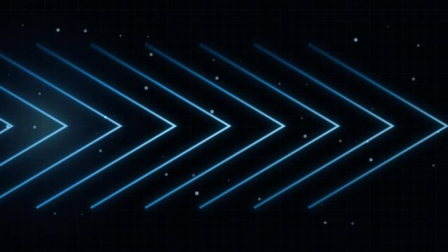 Neon blue glowing arrow motion futuristic digital directional background, technology data flow animation