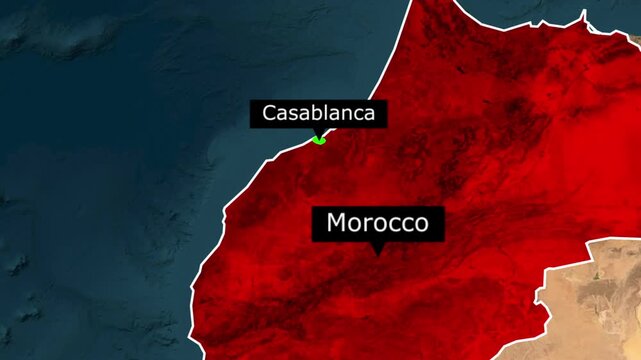 Map of morocco highlighting casablanca on the atlantic coast with casablanca