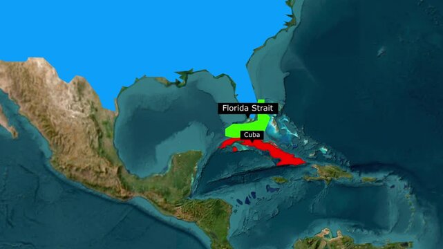 Map view of florida strait located between the united states and cuba