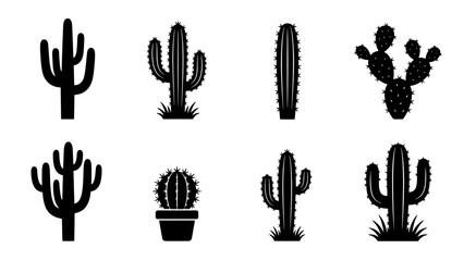 Cactus silhouettes set with saguaro, prickly pear and barrel cactus for desert themes © Kamal