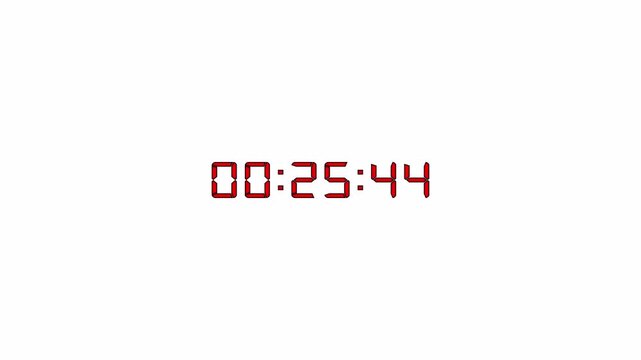 5 Minute Time Counter Animation, Five Minute Count Up and Countdown Timer with Minutes, Seconds and Milliseconds, Running Time Display on Transparent Background, 4K Alpha Channel