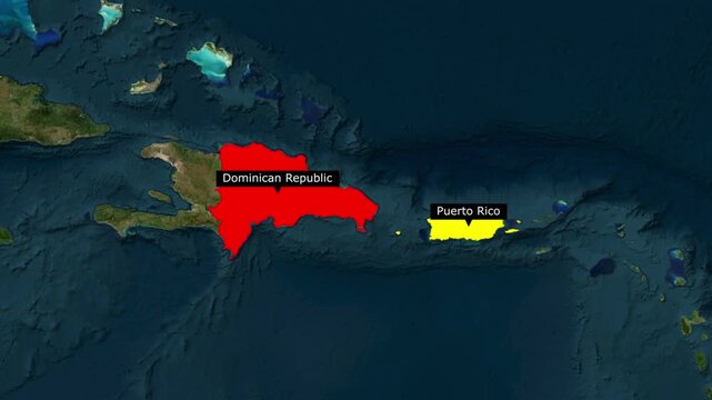 Map view of mona passage between dominican republic and puerto rico with geography