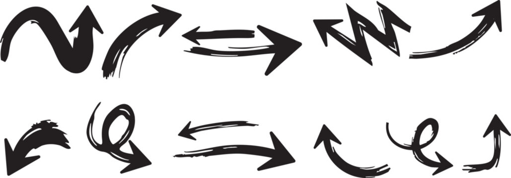 Collection of creative hand-drawn ink arrow sketches with ink arrows