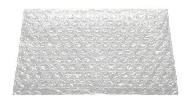 Sheet of transparent plastic bubble wrap packaging material isolated on transparent background