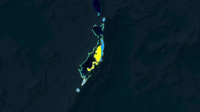Palawan island province digital map motion footage with yellow highlight overlay