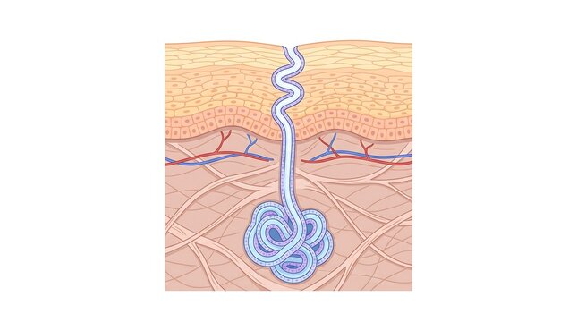 Eccrine Sweat Gland and Duct Anatomy Medical Illustration