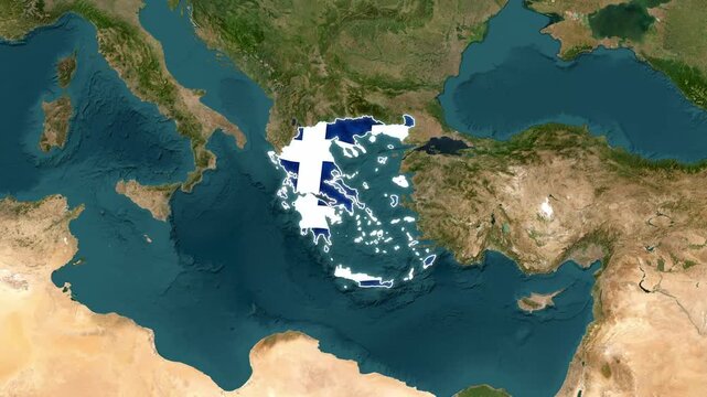 Greece country map highlighted with national flag motion video effect