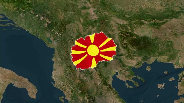 North Macedonia country map flag animation video showing national geography