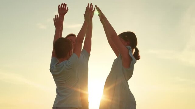 Happy children street, happy family, child kid playing game sunset, people working team, schoolchildren friends vacation, summer nature, meaningful, love trust respect, optimistic life outlook