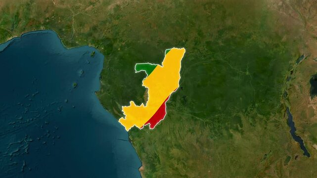 Republic of Congo map with national flag colors motion video animation