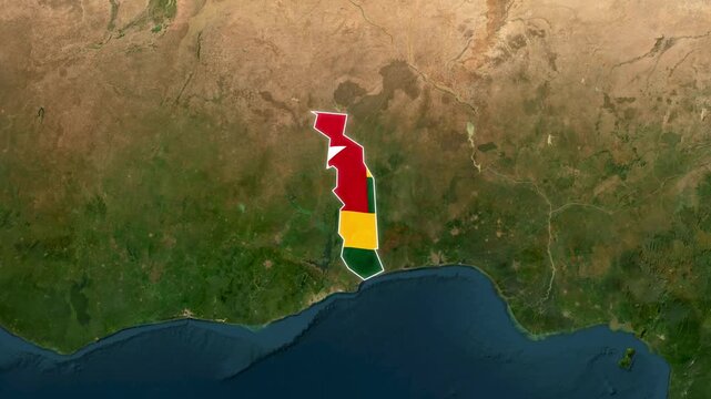 Togo map animation zooming into west african nation motion footage