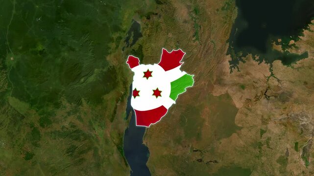 Burundi map flag overlay zooming in satellite animation motion footage