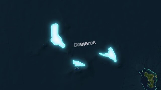 Comoros Archipelago 3D 4K Country Map with National Flag And Geographic Borders and Indian Ocean Location