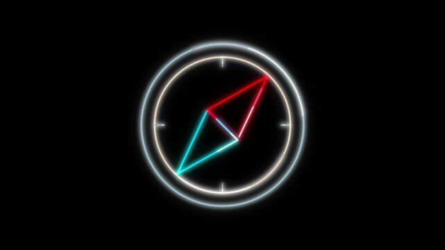 Neon Compas Icon Animation on Black Background