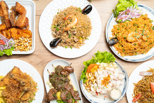 Peruvian food dishes displaying a variety of traditional cuisine